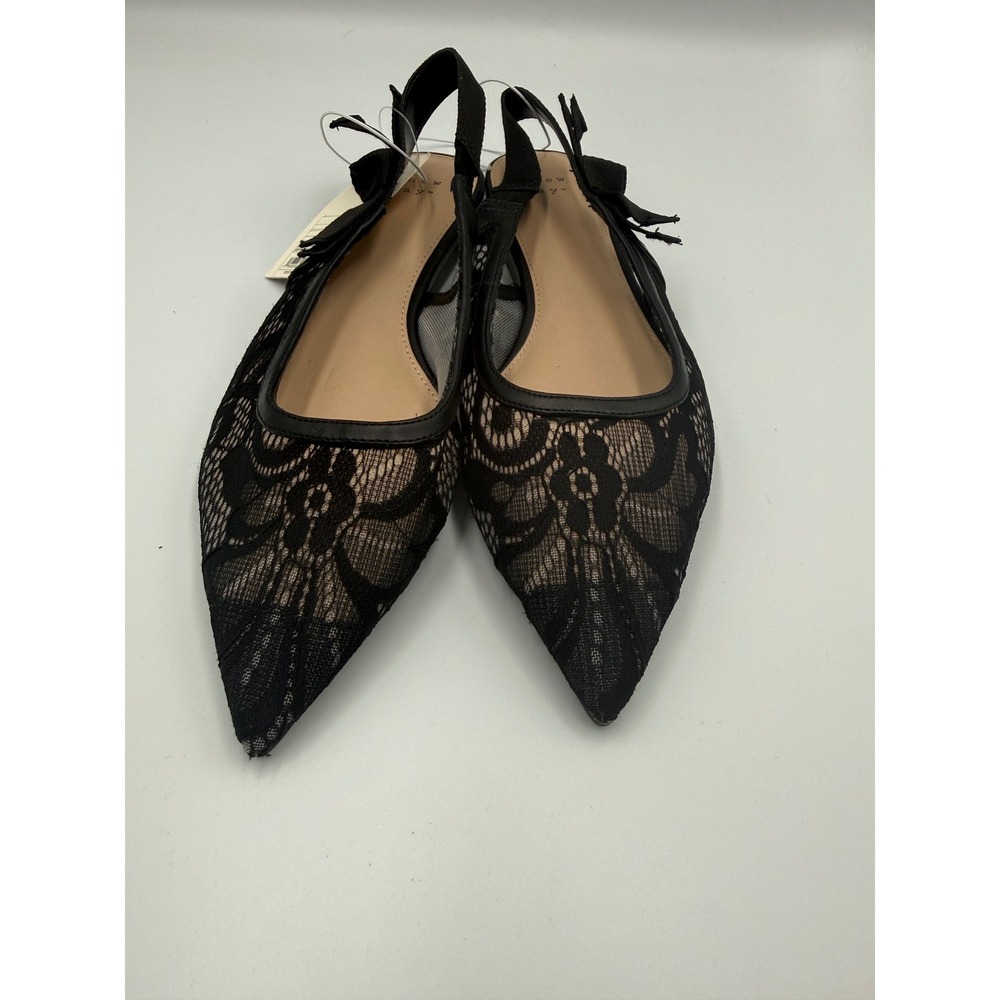 A New Day London Black Lace Floral Mesh Pointed Toe Slingback Bow Flats 6.5 - Picture 5 of 6